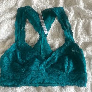 EUC Free People green galloon lace bralette M